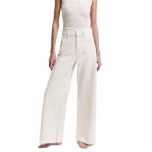Zara Marine Straight High Waist Raw Hem Wide Leg front patch pockets, Ivory 8